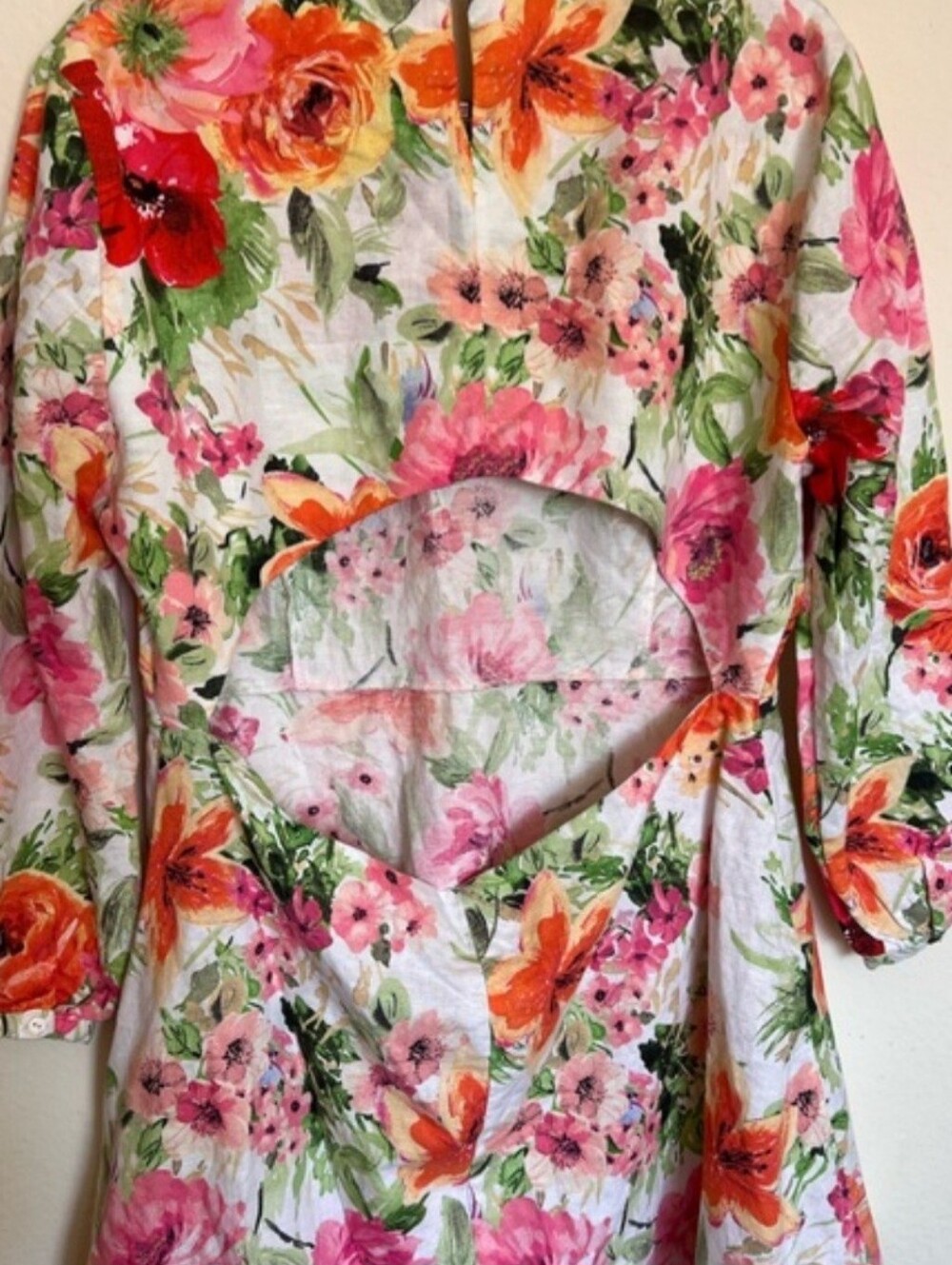 Zara The Naya Dress Linen Blend Floral Open Back XXL